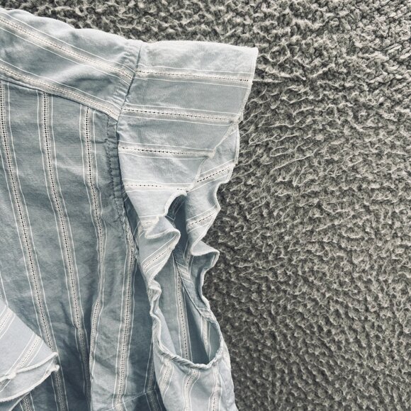 Lane Bryant Womens 14 Ruffle Blouse‎ Blue Striped Cotton Sleeveless Career Top - Picture 3 of 11